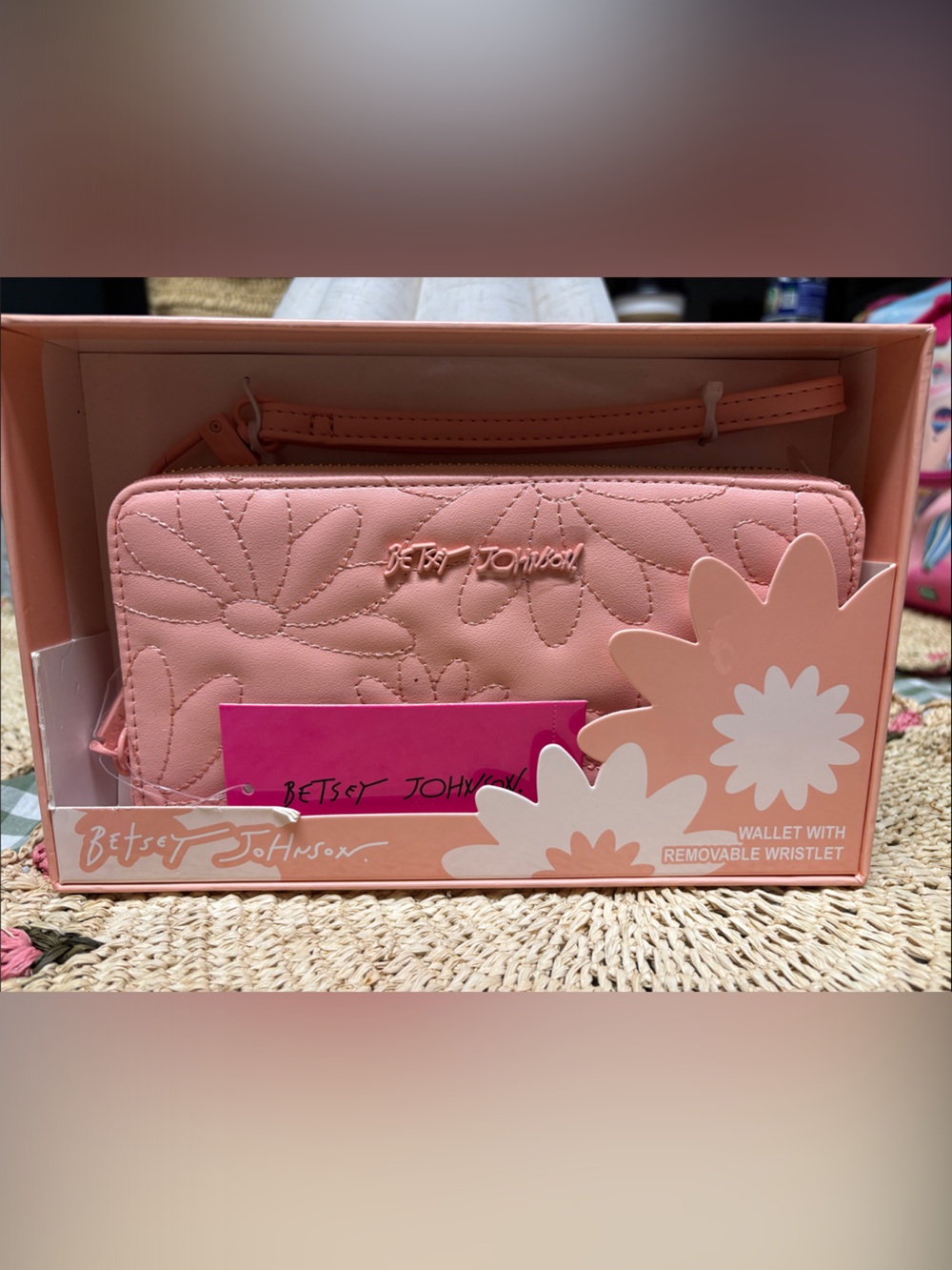 Betsey Johnson Pink Daisy-Quilted Wristlet Wallet Crossbody